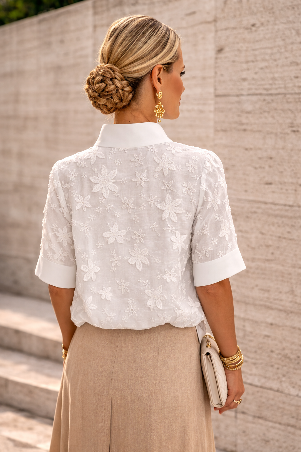 Blusa de cuello alto con bordado floral para mujer-Blouses for women-Casaluzia