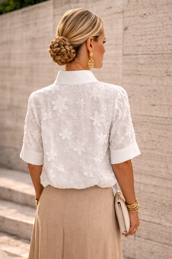 Blusa de cuello alto con bordado floral para mujer-Blouses for women-Casaluzia