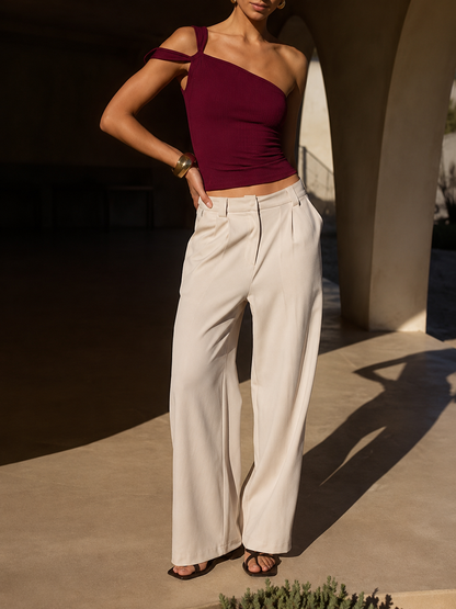 Blusa de mujer asimétrica de un hombro con detalle fruncido-Blouses for women-Casaluzia