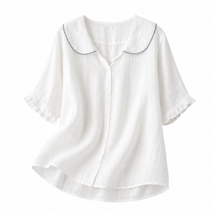 Blusa de mujer con cierre de botones y cuello redondeado-Blouse for women-Casaluzia