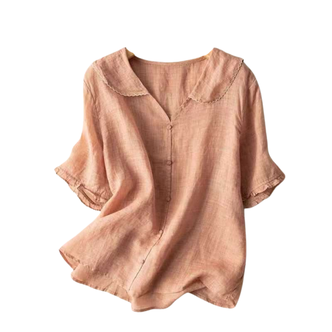 Blusa de mujer con cierre de botones y cuello redondeado-Blouse for women-Casaluzia