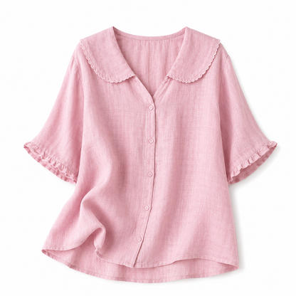 Blusa de mujer con cierre de botones y cuello redondeado-Blouse for women-Casaluzia