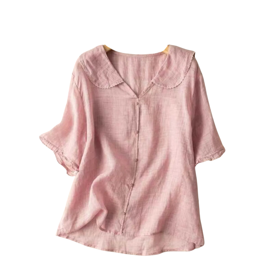 Blusa de mujer con cierre de botones y cuello redondeado-Blouse for women-Casaluzia