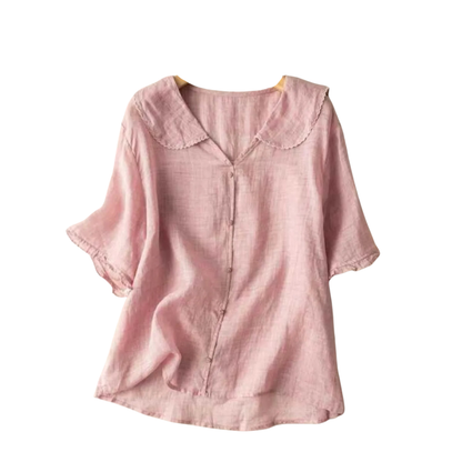 Blusa de mujer con cierre de botones y cuello redondeado-Blouse for women-Casaluzia
