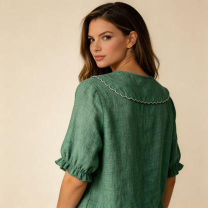 Blusa de mujer con cierre de botones y cuello redondeado-Blouse for women-Casaluzia
