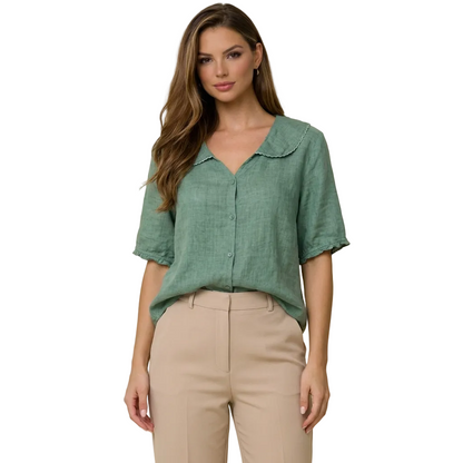 Blusa de mujer con cierre de botones y cuello redondeado-Blouse for women-Casaluzia