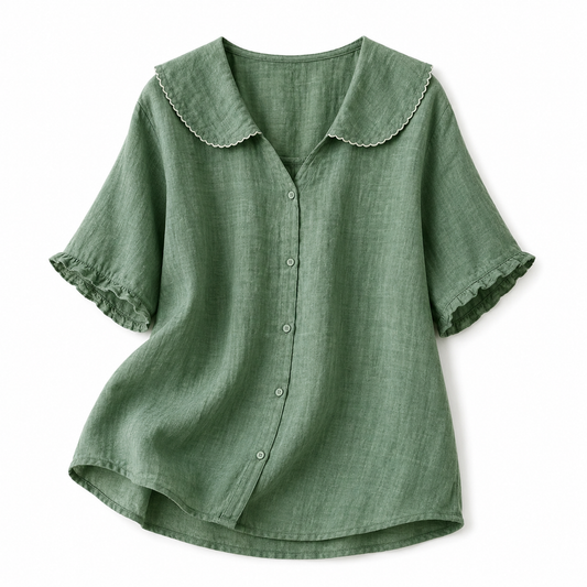 Blusa de mujer con cierre de botones y cuello redondeado-Blouse for women-Casaluzia