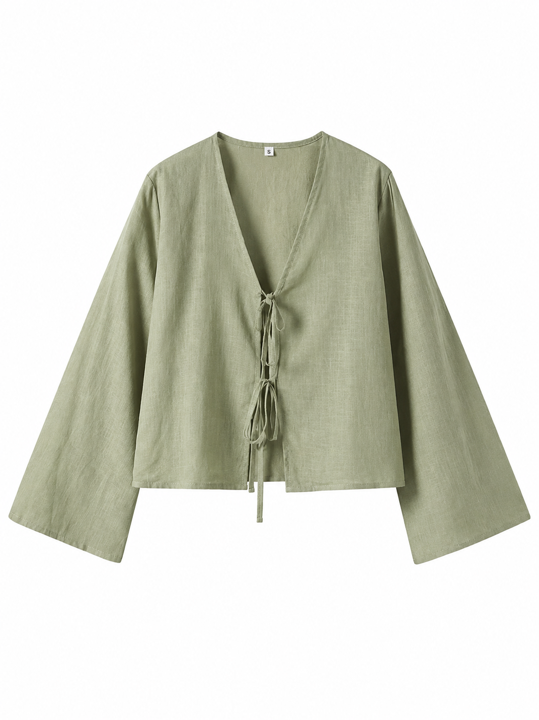 Blusa de mujer con escote en V, cierre de lazos frontal y mangas anchas-Blouse for women-Casaluzia