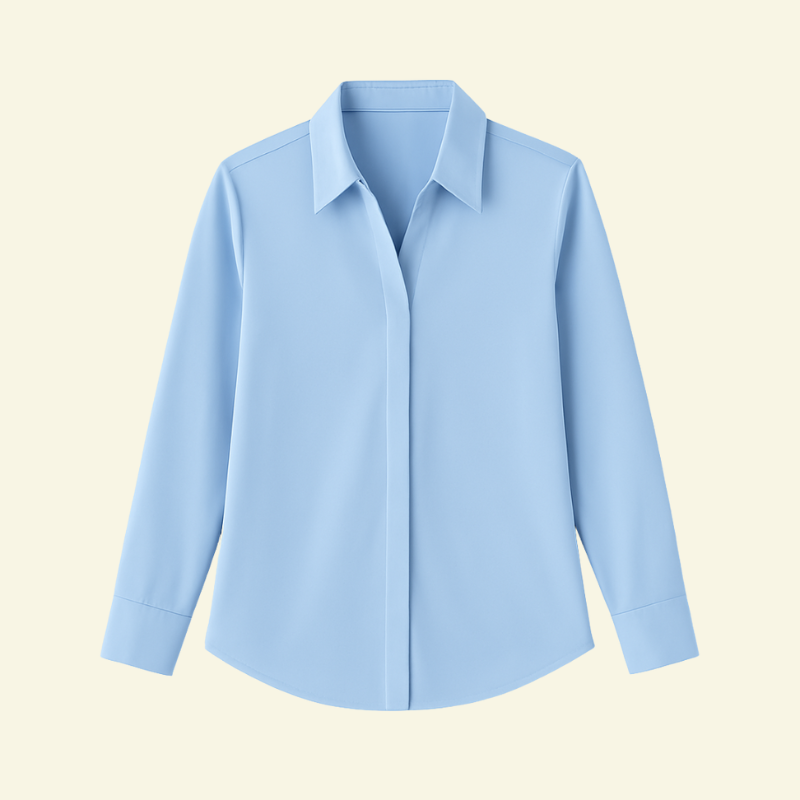 Blusa de mujer de manga larga con cuello puntiagudo y tapeta oculta-Blouse for women-Casaluzia