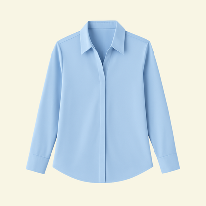 Blusa de mujer de manga larga con cuello puntiagudo y tapeta oculta-Blouse for women-Casaluzia
