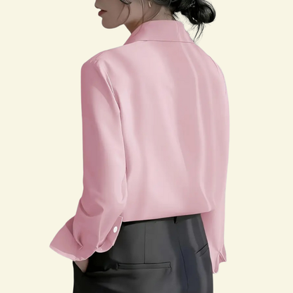 Blusa de mujer de manga larga con cuello puntiagudo y tapeta oculta-Blouse for women-Casaluzia