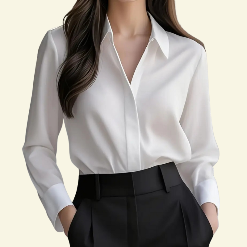 Blusa de mujer de manga larga con cuello puntiagudo y tapeta oculta-Blouse for women-Casaluzia
