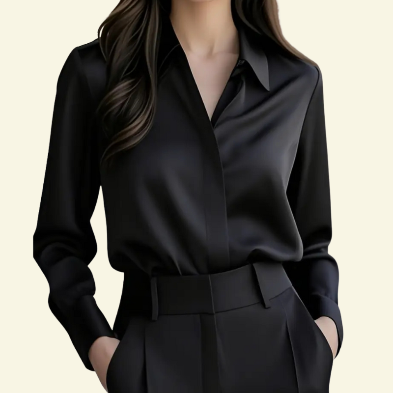 Blusa de mujer de manga larga con cuello puntiagudo y tapeta oculta-Blouse for women-Casaluzia