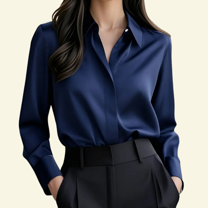 Blusa de mujer de manga larga con cuello puntiagudo y tapeta oculta-Blouse for women-Casaluzia