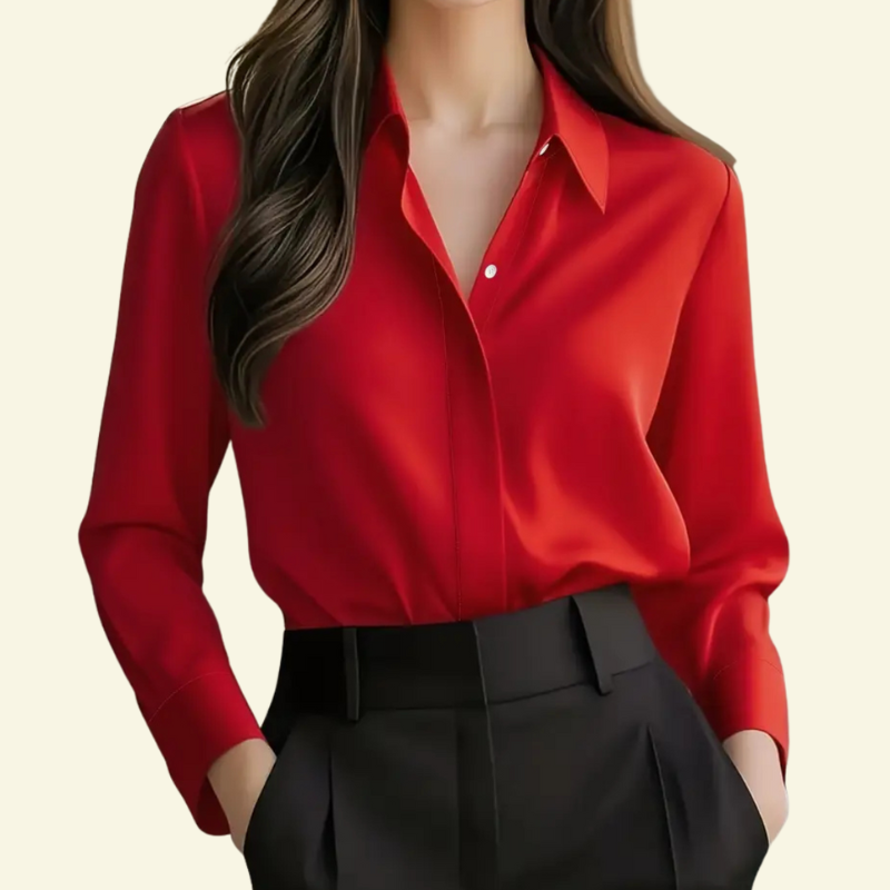 Blusa de mujer de manga larga con cuello puntiagudo y tapeta oculta-Blouse for women-Casaluzia