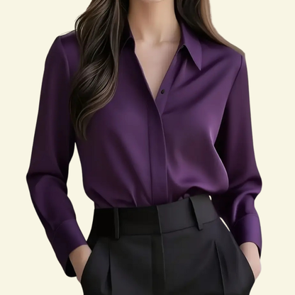 Blusa de mujer de manga larga con cuello puntiagudo y tapeta oculta-Blouse for women-Casaluzia