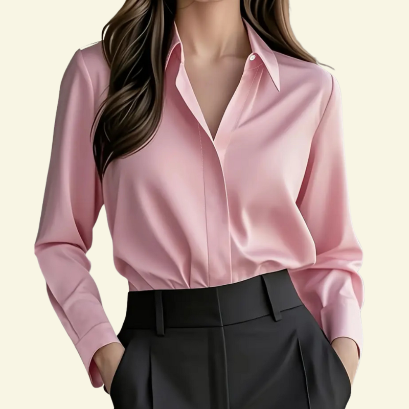 Blusa de mujer de manga larga con cuello puntiagudo y tapeta oculta-Blouse for women-Casaluzia