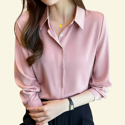 Blusa de mujer de manga larga con cuello puntiagudo y tapeta oculta-Blouse for women-Casaluzia