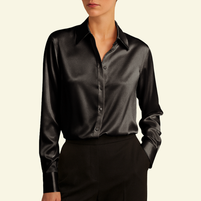 Blusa de mujer de manga larga con cuello y cierre de botones y canesú trasero-Shirts for women-Casaluzia