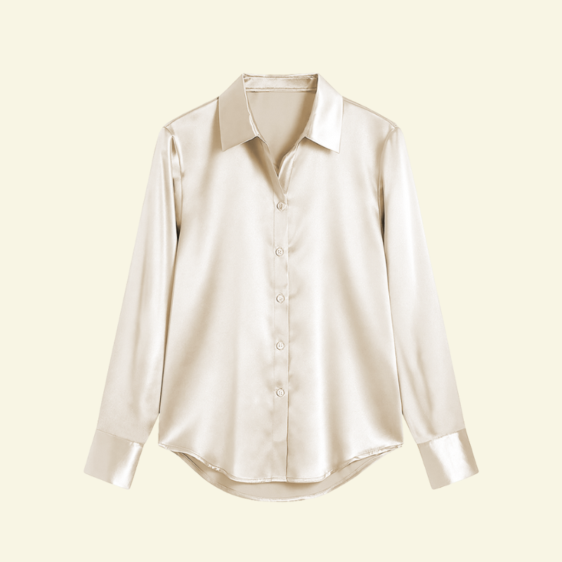 Blusa de mujer de manga larga con cuello y cierre de botones y canesú trasero-Shirts for women-Casaluzia