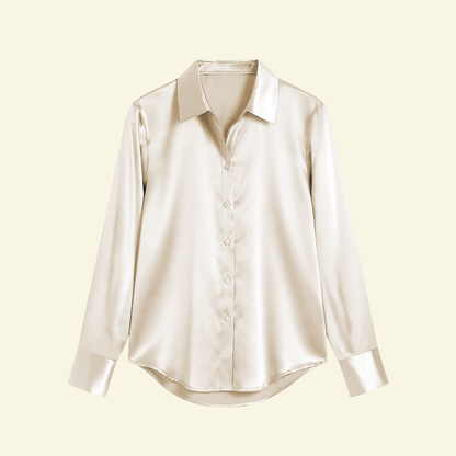 Blusa de mujer de manga larga con cuello y cierre de botones y canesú trasero-Shirts for women-Casaluzia