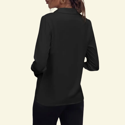 Blusa de mujer de manga larga con cuello y cierre frontal oculto con botones-Shirts for women-Casaluzia