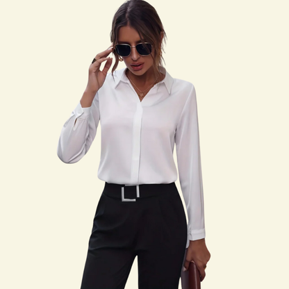 Blusa de mujer de manga larga con cuello y cierre frontal oculto con botones-Shirts for women-Casaluzia