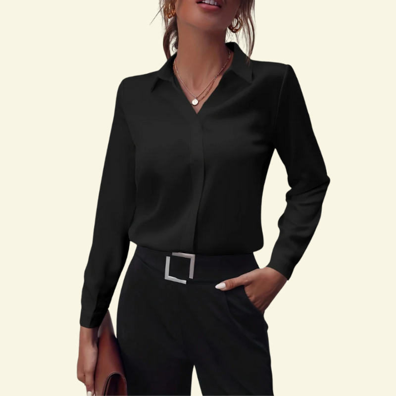 Blusa de mujer de manga larga con cuello y cierre frontal oculto con botones-Shirts for women-Casaluzia