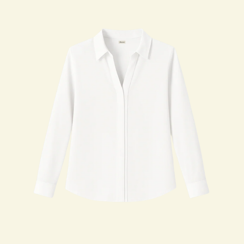 Blusa de mujer de manga larga con cuello y cierre frontal oculto con botones-Shirts for women-Casaluzia