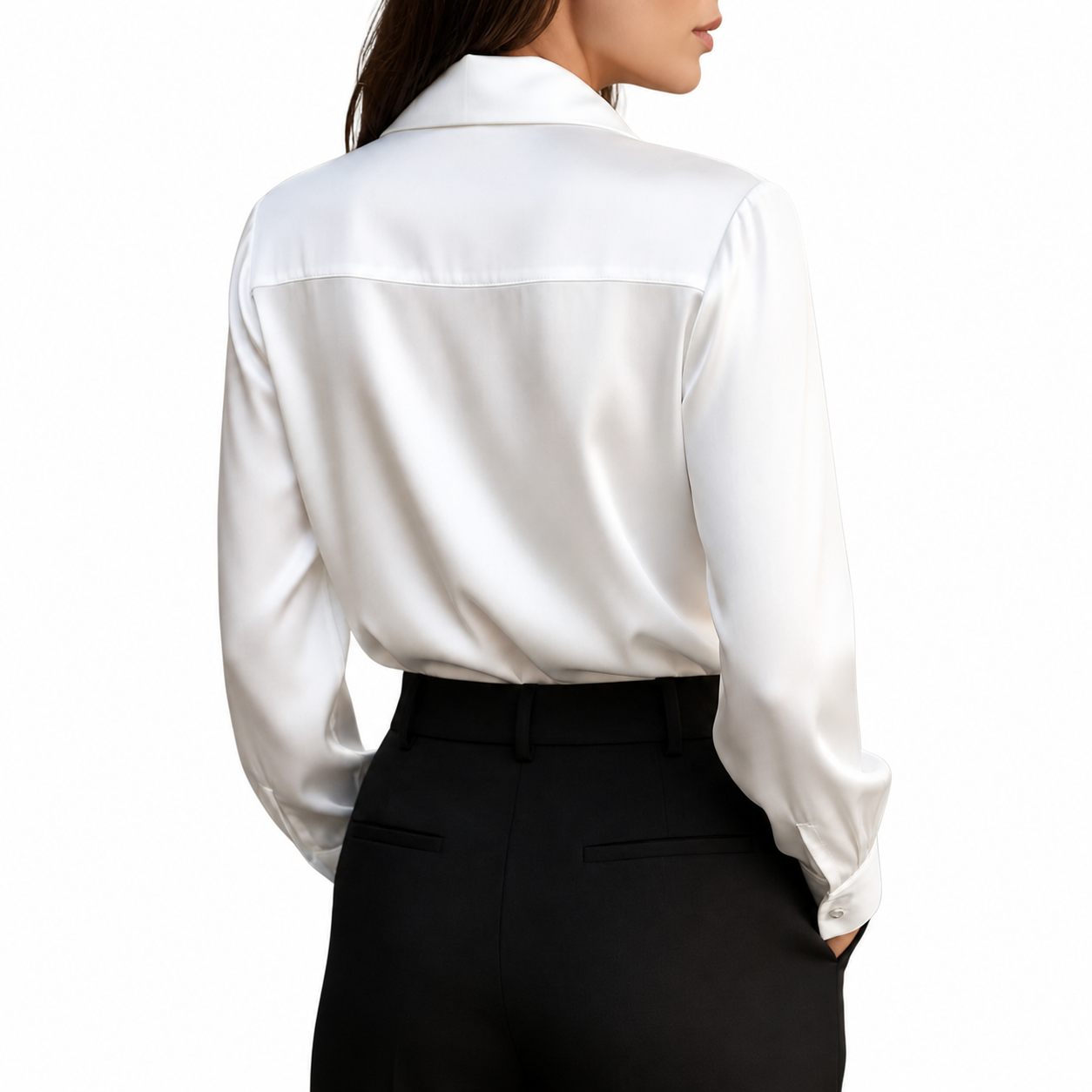 Blusa de mujer de manga larga con cuello y detalle drapeado frontal-Blouse for women-Casaluzia