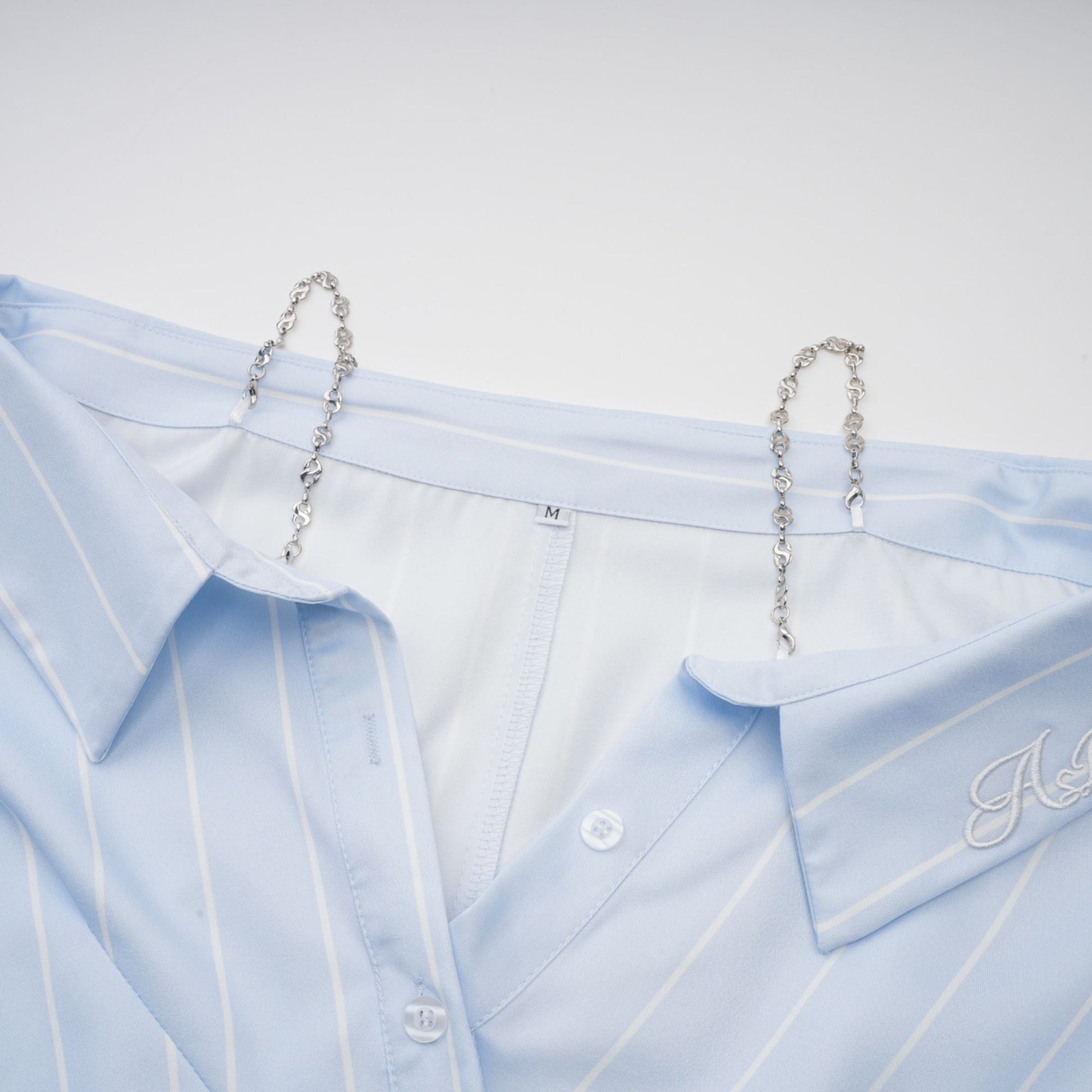 Blusa de rayas con hombros descubiertos y tirantes de cadena para mujer-Blouses for women-Casaluzia