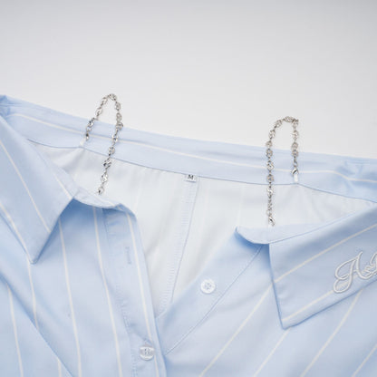 Blusa de rayas con hombros descubiertos y tirantes de cadena para mujer-Blouses for women-Casaluzia