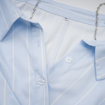 Blusa de rayas con hombros descubiertos y tirantes de cadena para mujer-Blouses for women-Casaluzia
