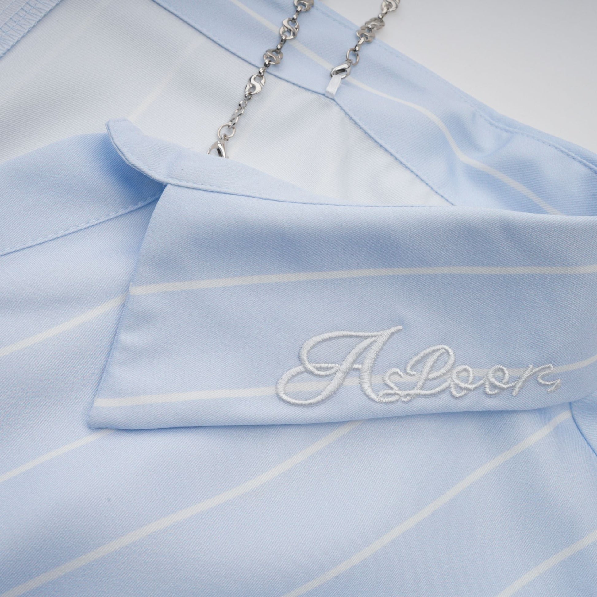 Blusa de rayas con hombros descubiertos y tirantes de cadena para mujer-Blouses for women-Casaluzia