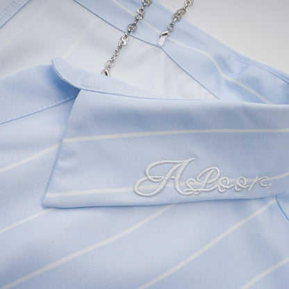 Blusa de rayas con hombros descubiertos y tirantes de cadena para mujer-Blouses for women-Casaluzia