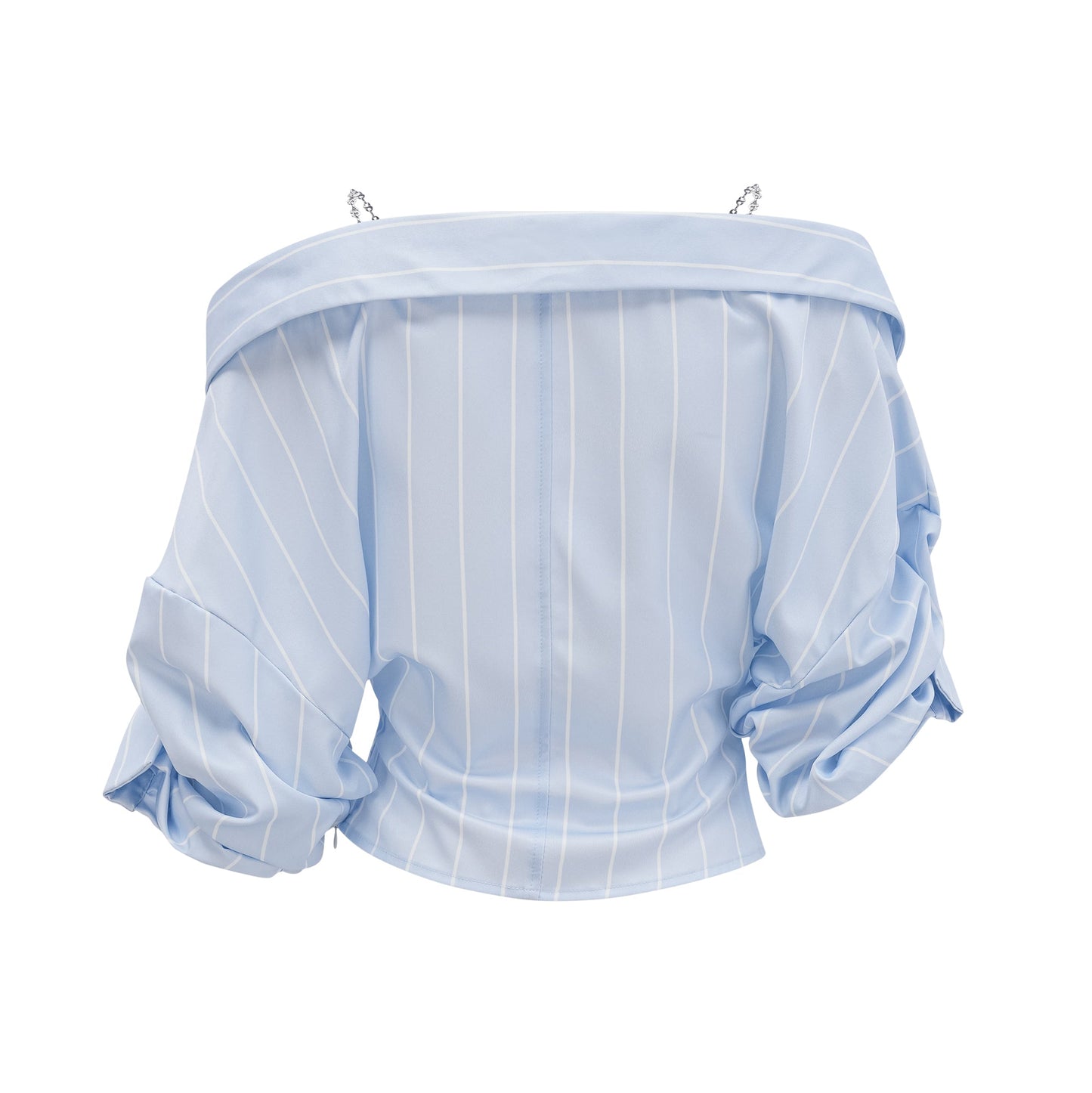 Blusa de rayas con hombros descubiertos y tirantes de cadena para mujer-Blouses for women-Casaluzia