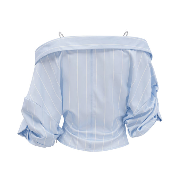 Blusa de rayas con hombros descubiertos y tirantes de cadena para mujer-Blouses for women-Casaluzia