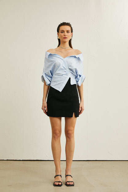 Blusa de rayas con hombros descubiertos y tirantes de cadena para mujer-Blouses for women-Casaluzia