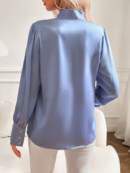 Blusa mujer con cuello con lazo y mangas largas-Blouse for women-Casaluzia