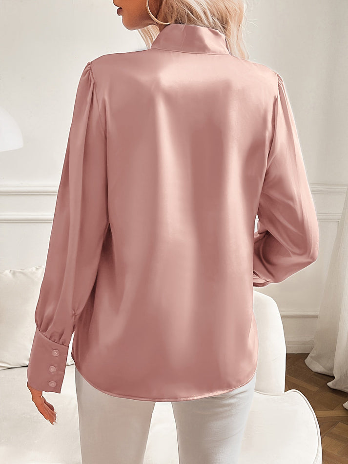 Blusa mujer con cuello con lazo y mangas largas-Blouse for women-Casaluzia