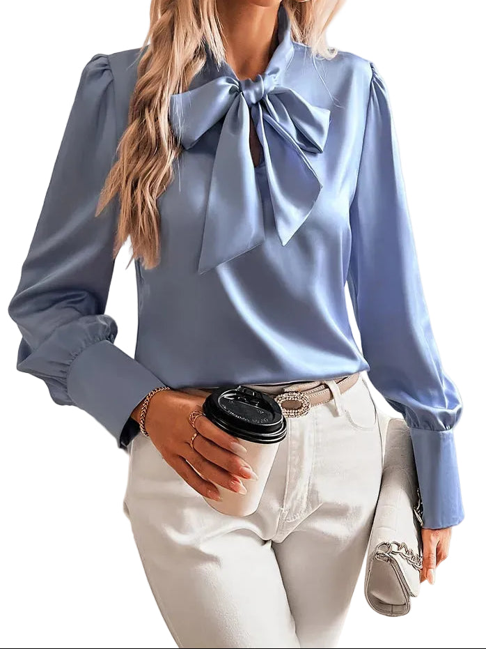 Blusa mujer con cuello con lazo y mangas largas-Blouse for women-Casaluzia