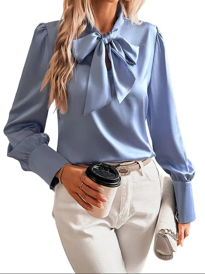 Blusa mujer con cuello con lazo y mangas largas-Blouse for women-Casaluzia