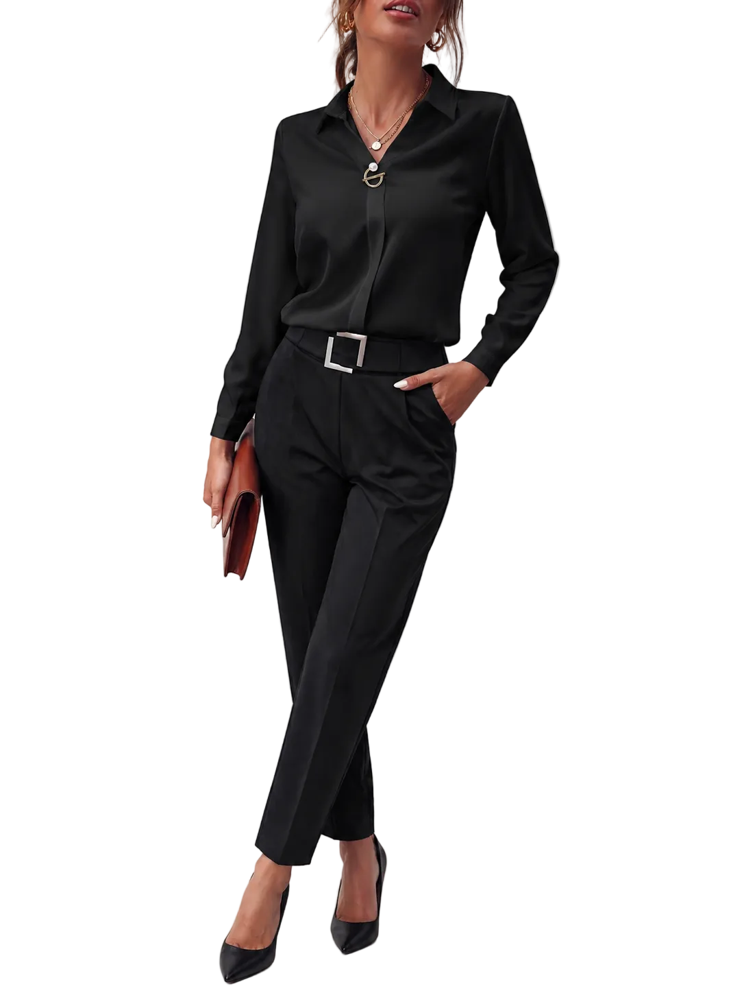 Blusa mujer con cuello, mangas largas y cierre de botones-Blouse for women-Casaluzia