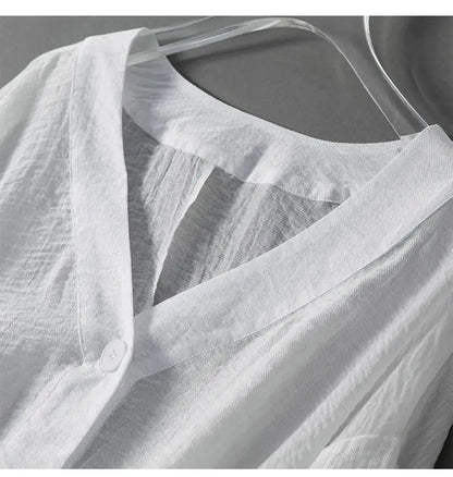 Blusa texturizada con cuello en V y botones para mujer-Blouses for women-Casaluzia