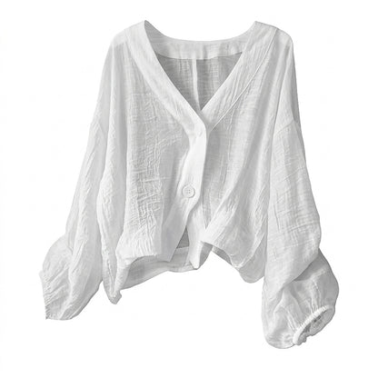 Blusa texturizada con cuello en V y botones para mujer-Blouses for women-Casaluzia
