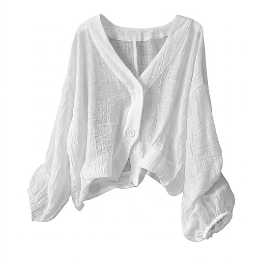 Blusa texturizada con cuello en V y botones para mujer-Blouses for women-Casaluzia