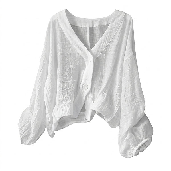 Blusa texturizada con cuello en V y botones para mujer-Blouses for women-Casaluzia