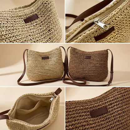 Bolso de hombro de paja tejida para mujer-Accessories for Women-Casaluzia