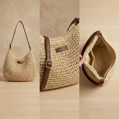 Bolso de hombro de paja tejida para mujer-Accessories for Women-Casaluzia