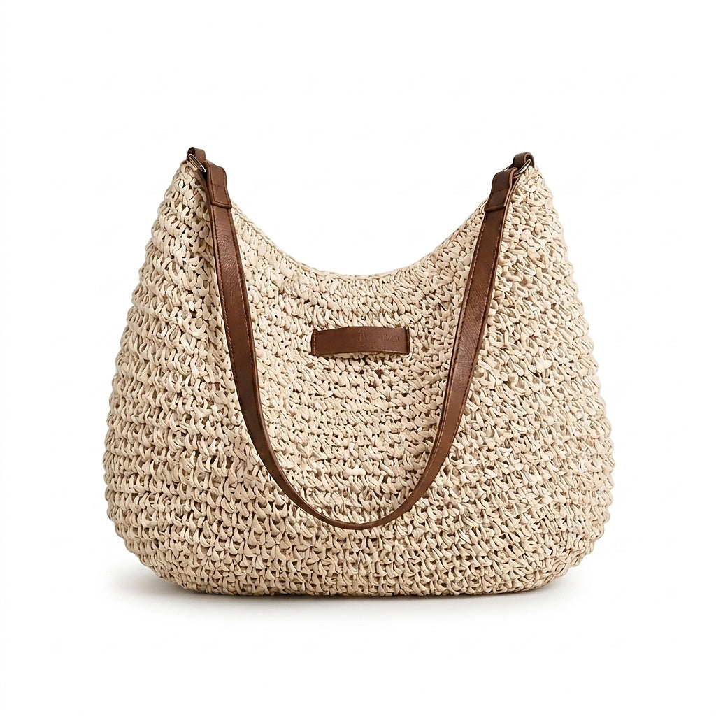 Bolso de hombro de paja tejida para mujer-Accessories for Women-Casaluzia